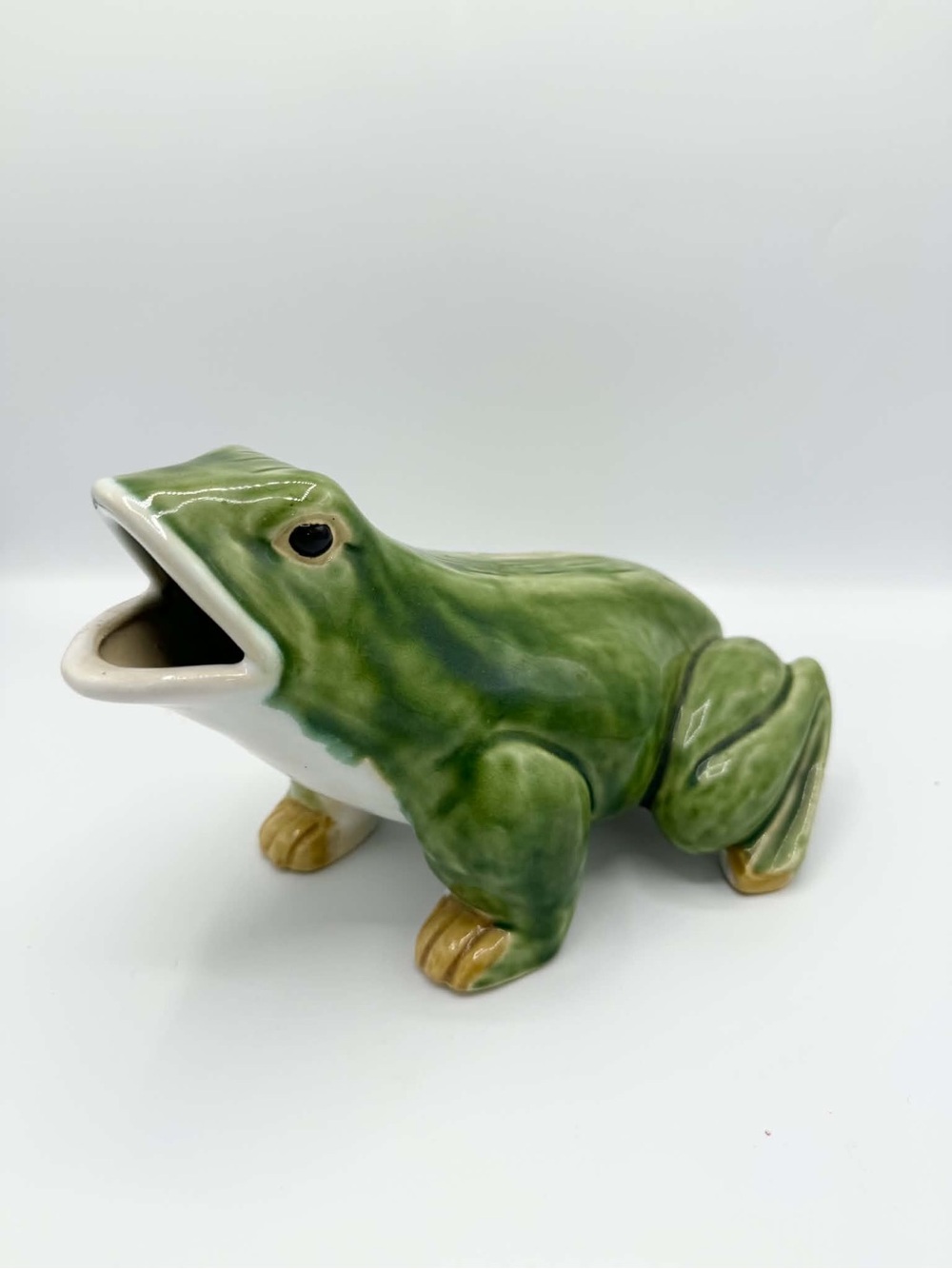 Vintage Ceramic Green Glaze Frog Ornament Figurine Made In China, 7” Length